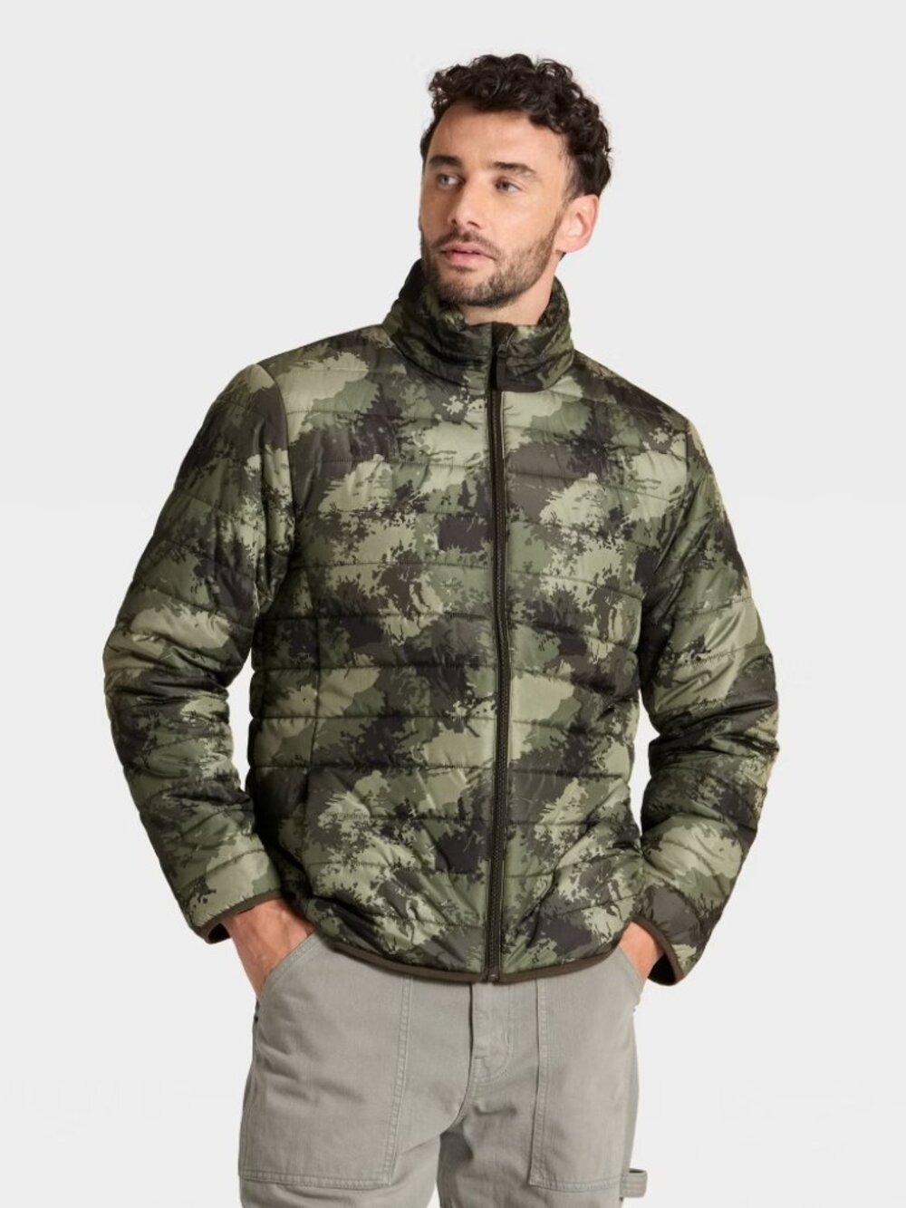NEW Men's Lightweight Puffer Jacket - Goodfellow & Co™ Camo Green M